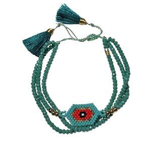 Handmade Beaded Evil Eye Adjustable Tassel Bracelet Turquoise Red Unisex Jewelry
